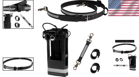 Reflective Leather Firefighter Radio Strap & Holster Bundle – Fits Motorola APX