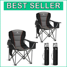 Load image into Gallery viewer, Ergonomic Padded Folding Camping Chair with Cooler &amp; Cup Holder - Twin Pack