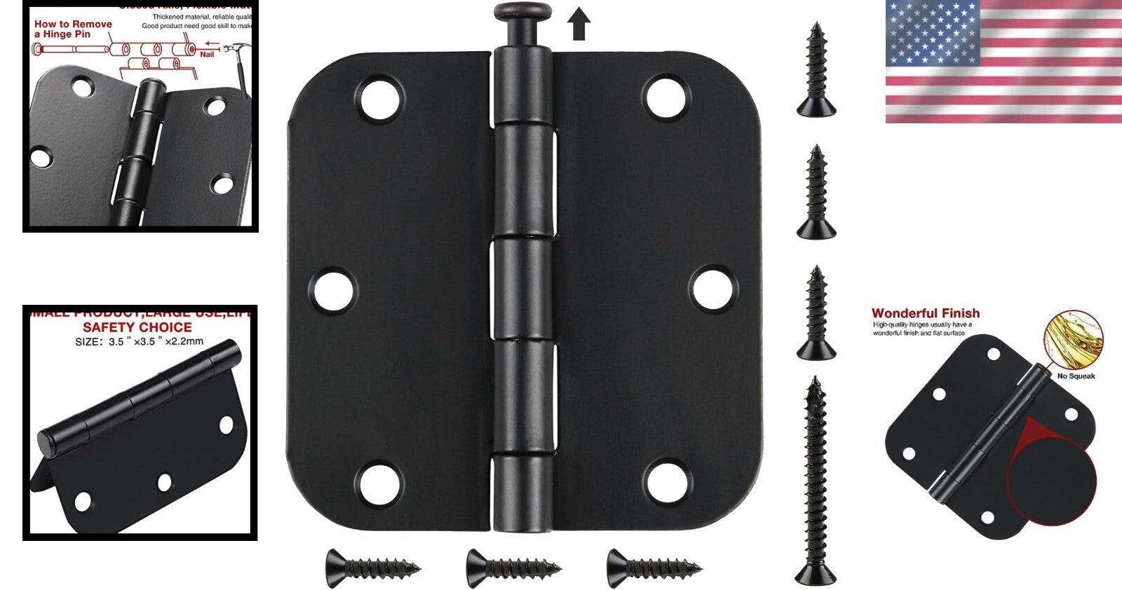 Durable 3.5 Inch Matte Black Door Hinges – 48 Pack for Effortless Home Upgrades