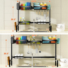 Load image into Gallery viewer, Adjustable 2-Tier Metal Dish Drying Rack with 4 Baskets - Space-Saving Solution