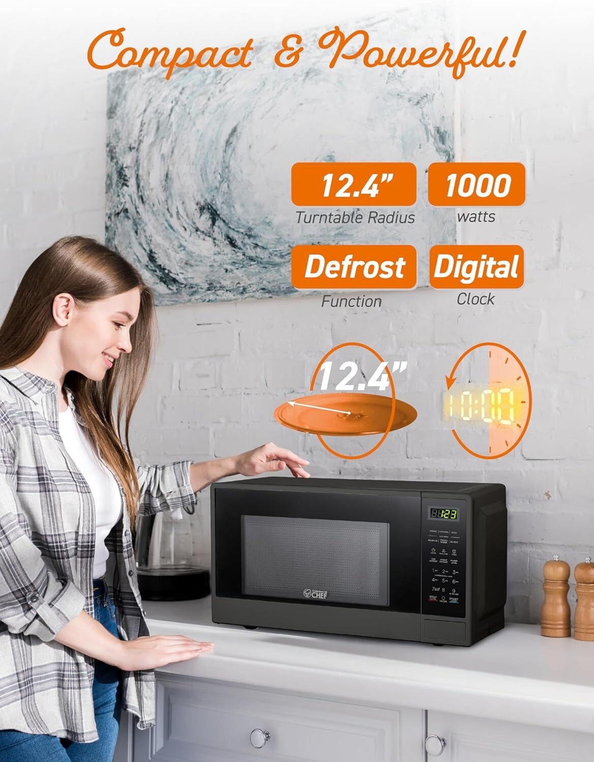 Versatile Countertop Microwave - 1.1 Cu Ft with Push Button & 10 Power Levels