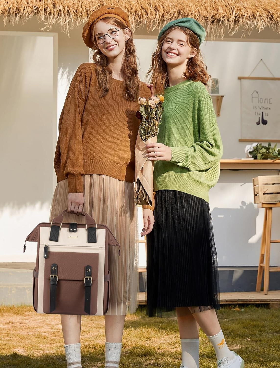 Elegant Coffee-Apricot-Black Laptop Bag for Women - Practical for All Occasions