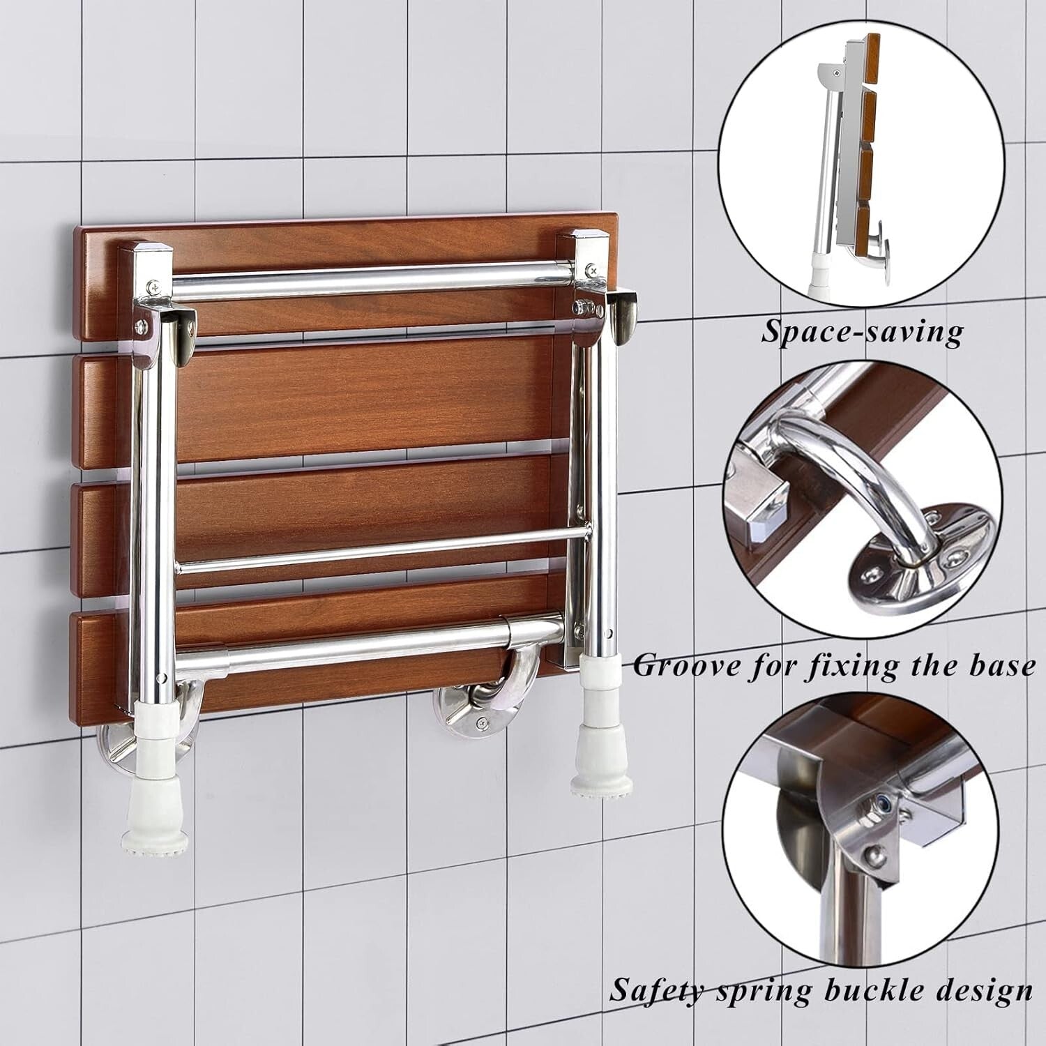 Height Adjustable Folding Shower Seat Wall-Mounted with Legs for Small Spaces
