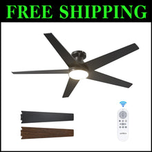 Load image into Gallery viewer, Whisper-Quiet 52-Inch Black Ceiling Fan with Remote and Adjustable Light Feature