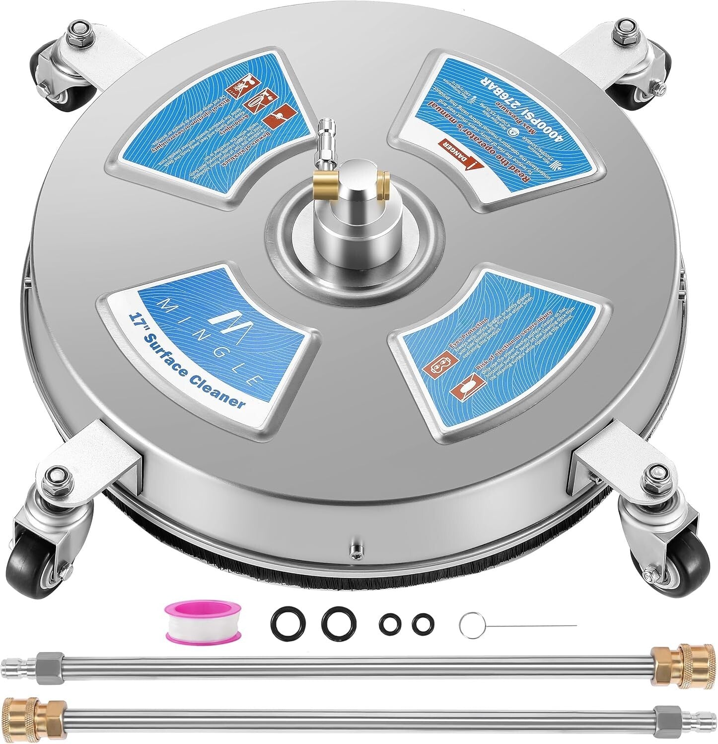 17'' Surface Pressure Washer Cleaner with 4 Wheels & High Flow Rate for Decks