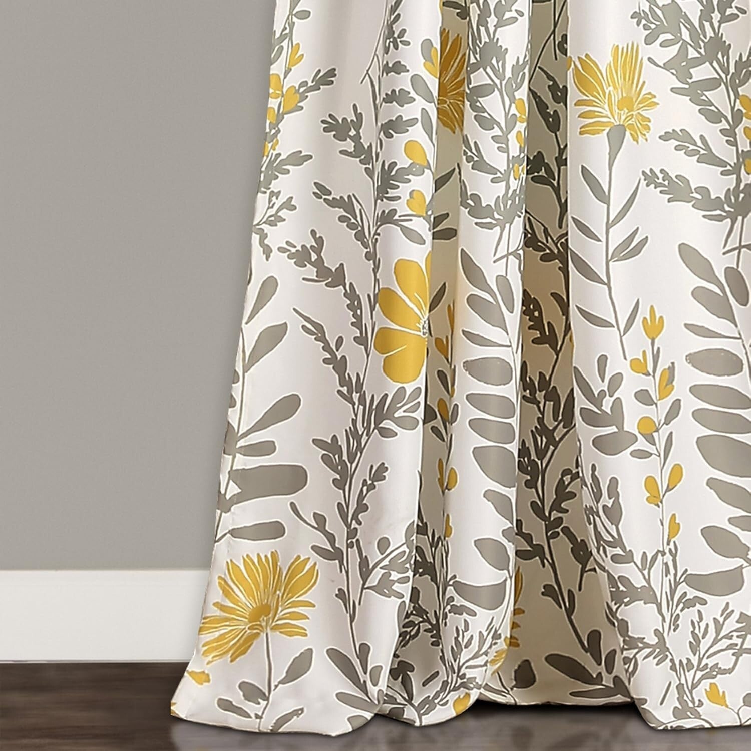 Elegant Yellow Floral Rod Pocket Curtains, Set of 2, 52"W x 84"L for Living Room