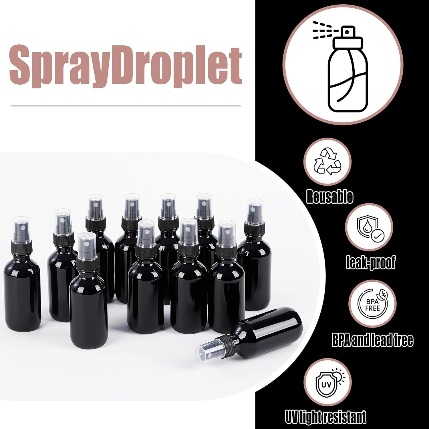 Portable 2 oz Reusable Glass Spray Bottles - Perfect for Travel & Skin Care