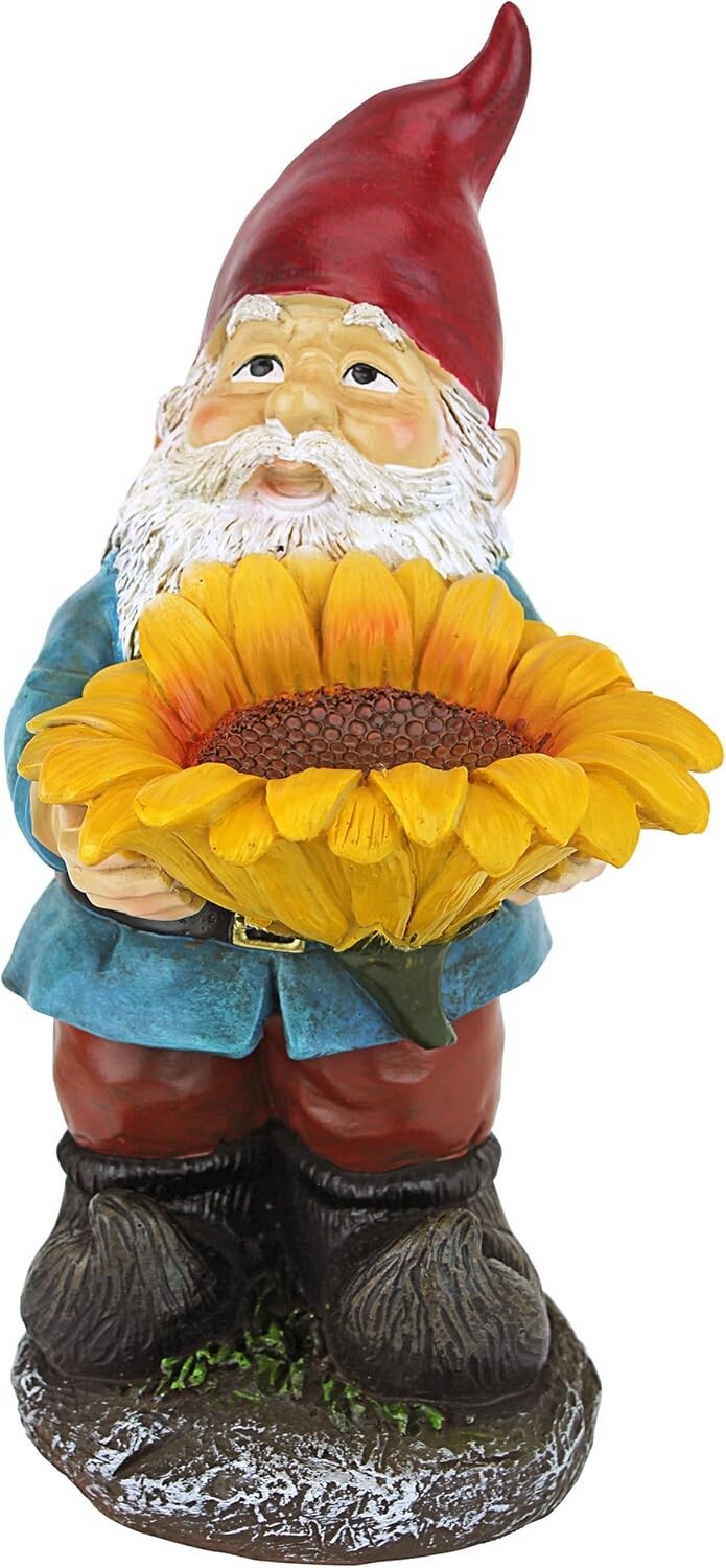 Charming Sunflower Sammy Gnome Statue with Bird Feeder - Outdoor Decor Delight