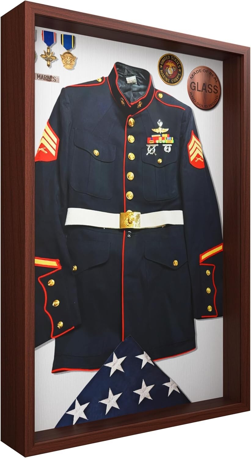 2.5-Inch Thick Shadow Box Frame, Walnut Brown Finish for Memorabilia Showcasing