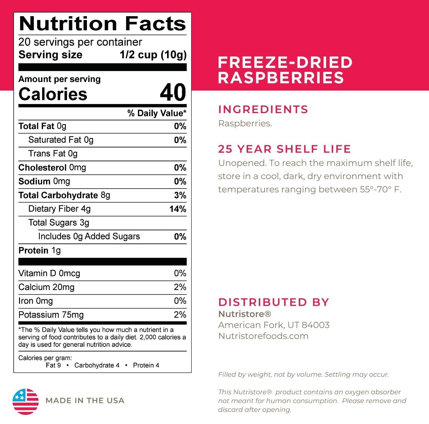 Nutritious Freeze-Dried Raspberries | Versatile 20-Serving Emergency Food Can