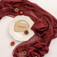 Load image into Gallery viewer, Elegant Burgundy 35x120 Inch Cheesecloth Table Runner Set - Perfect for Parties