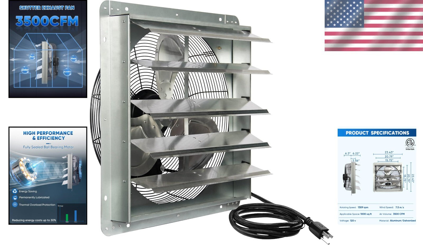 Durable 20 Inch Bladeless Wall Vent Fan - Effortless Setup, 3500 CFM Capacity