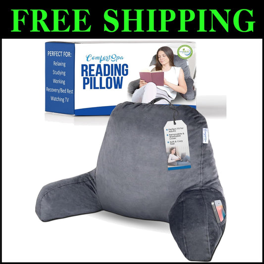 Breathable Backrest Pillow for Bed with Pockets - Perfect for Reading & Resting
