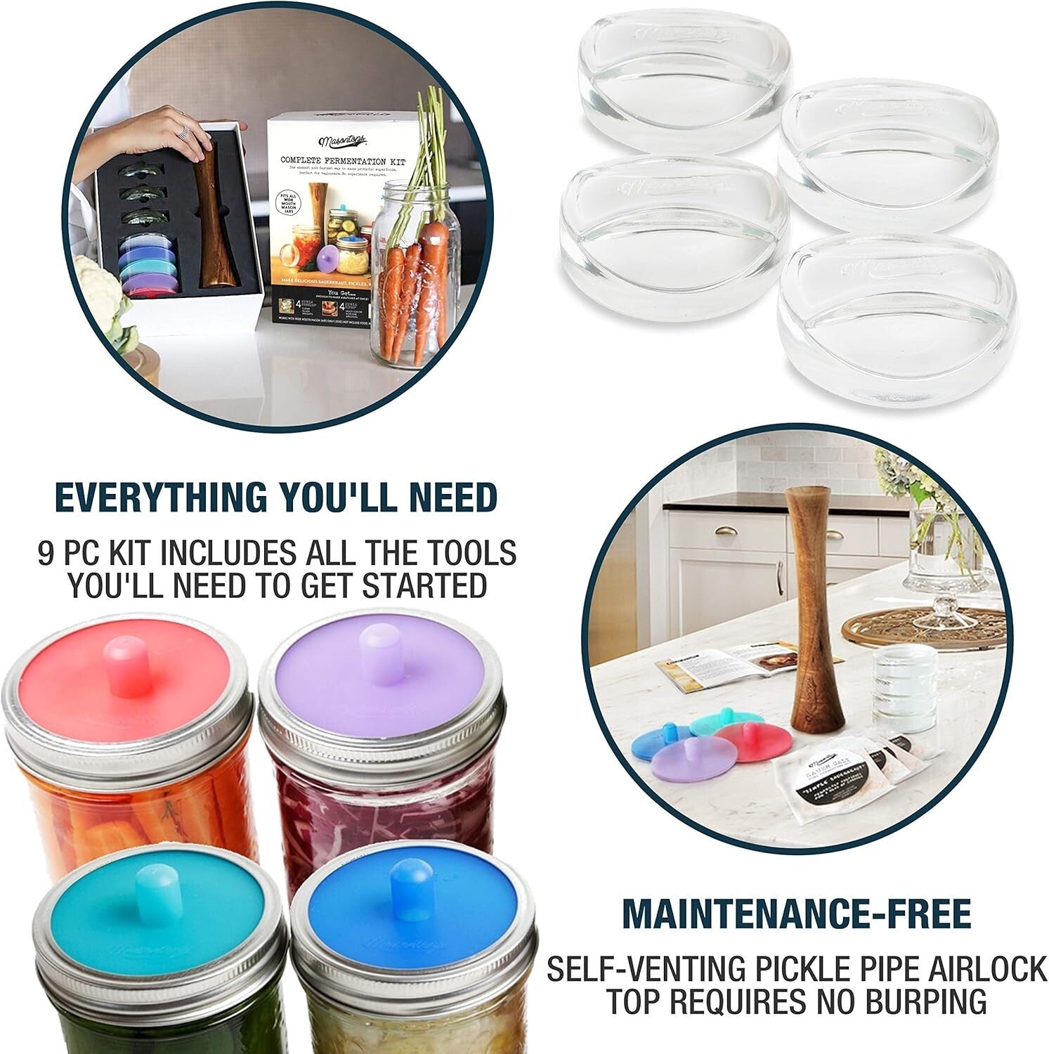 Complete Mason Jar Fermentation Kit - 9-Piece Pickle, Sauerkraut & Kimchi Set