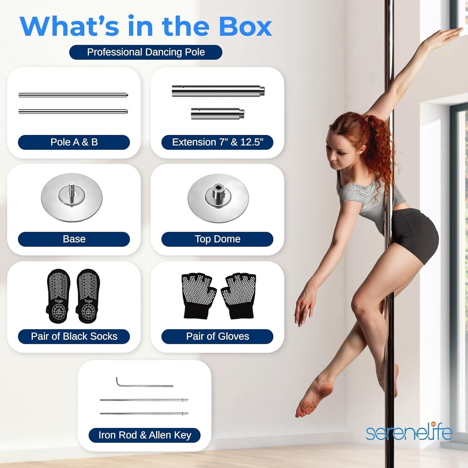 Enhanced Fitness & Dance: 45mm Chrome Pole with Adjustable Height & Party Lights