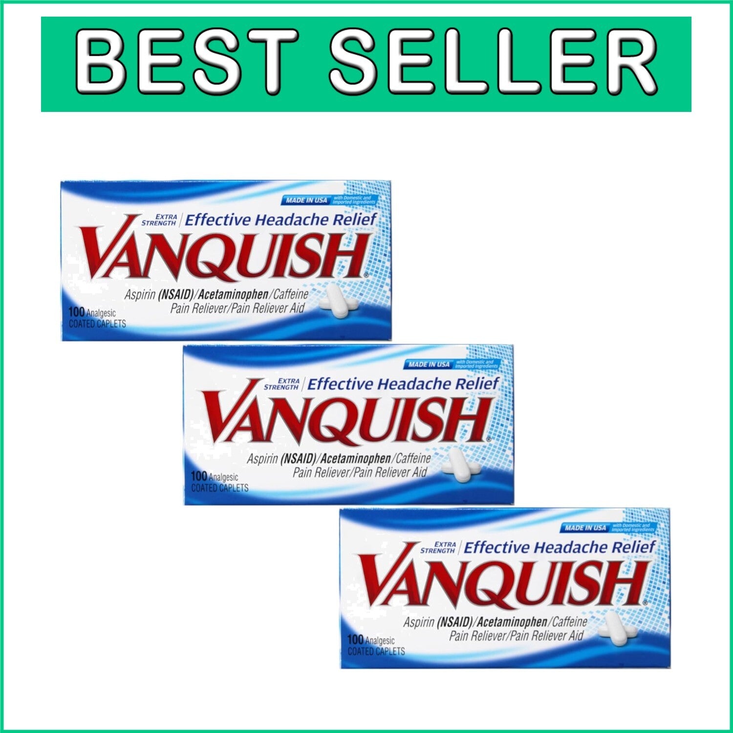 Aspirin & Acetaminophen Pain Reliever - 100 Coated Caplets for Easy Swallowing