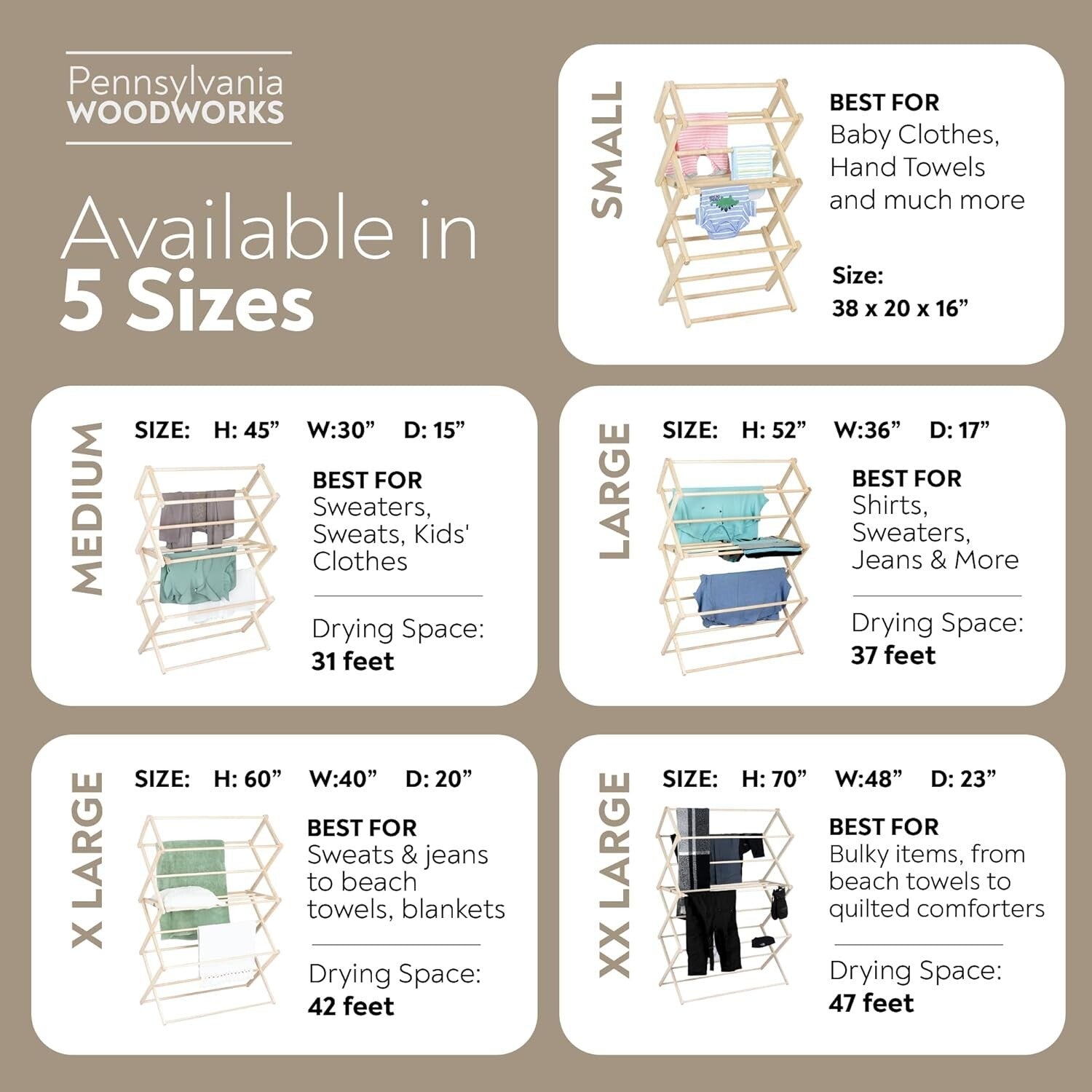 Furniture-Grade Folding Drying Rack - 47 Feet of Space for Bulky Laundry