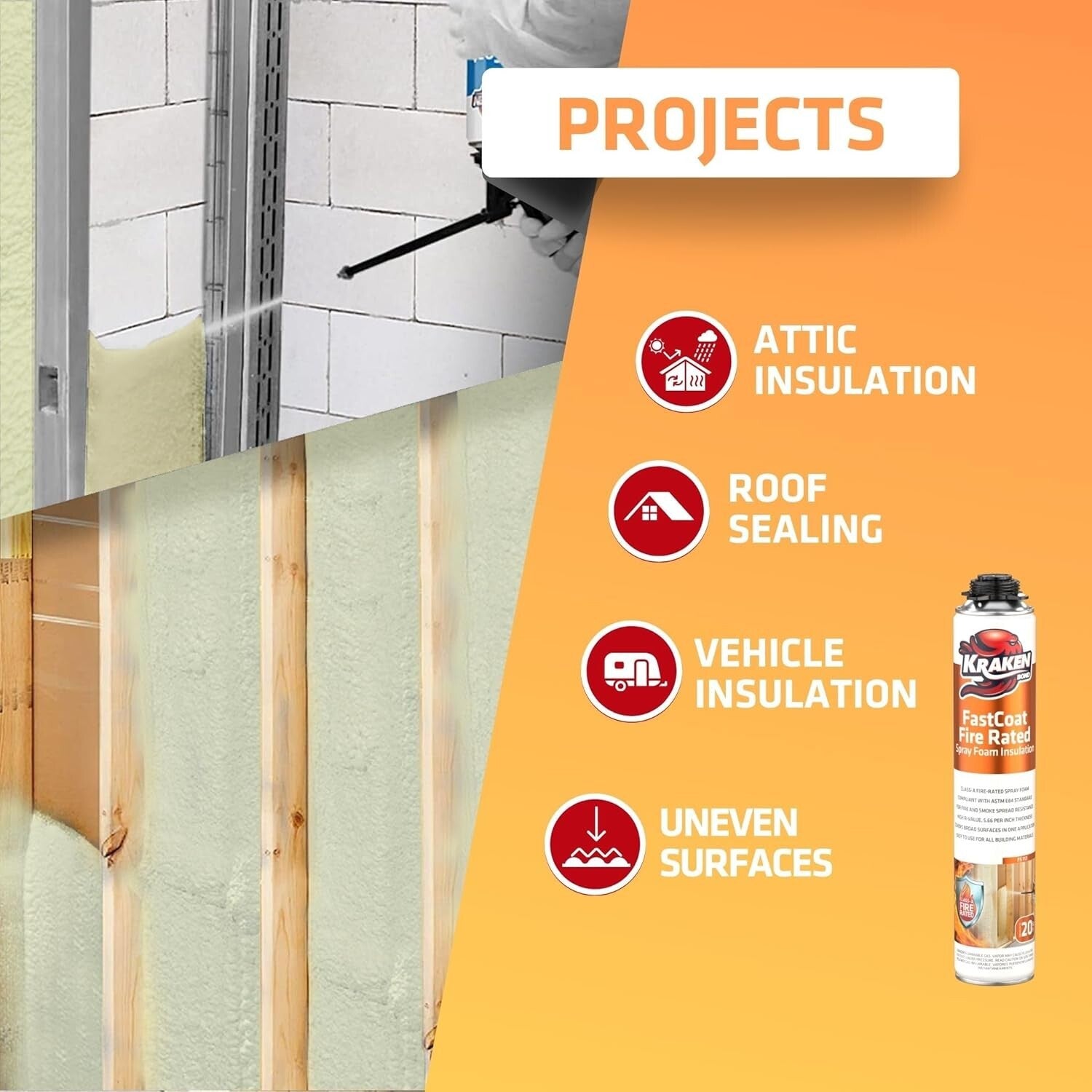 Class-A Fire Rated Spray Foam Insulation - High-Efficiency, 2x27.1 oz Cans