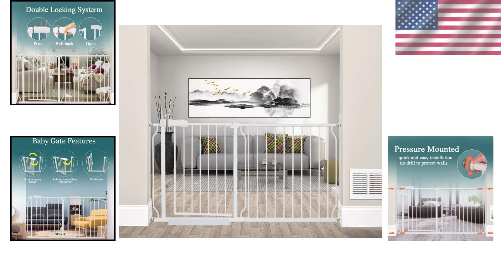 Stylish Pressure Mounted Child & Pet Gate – Fits Wide Openings 24-81 Inches