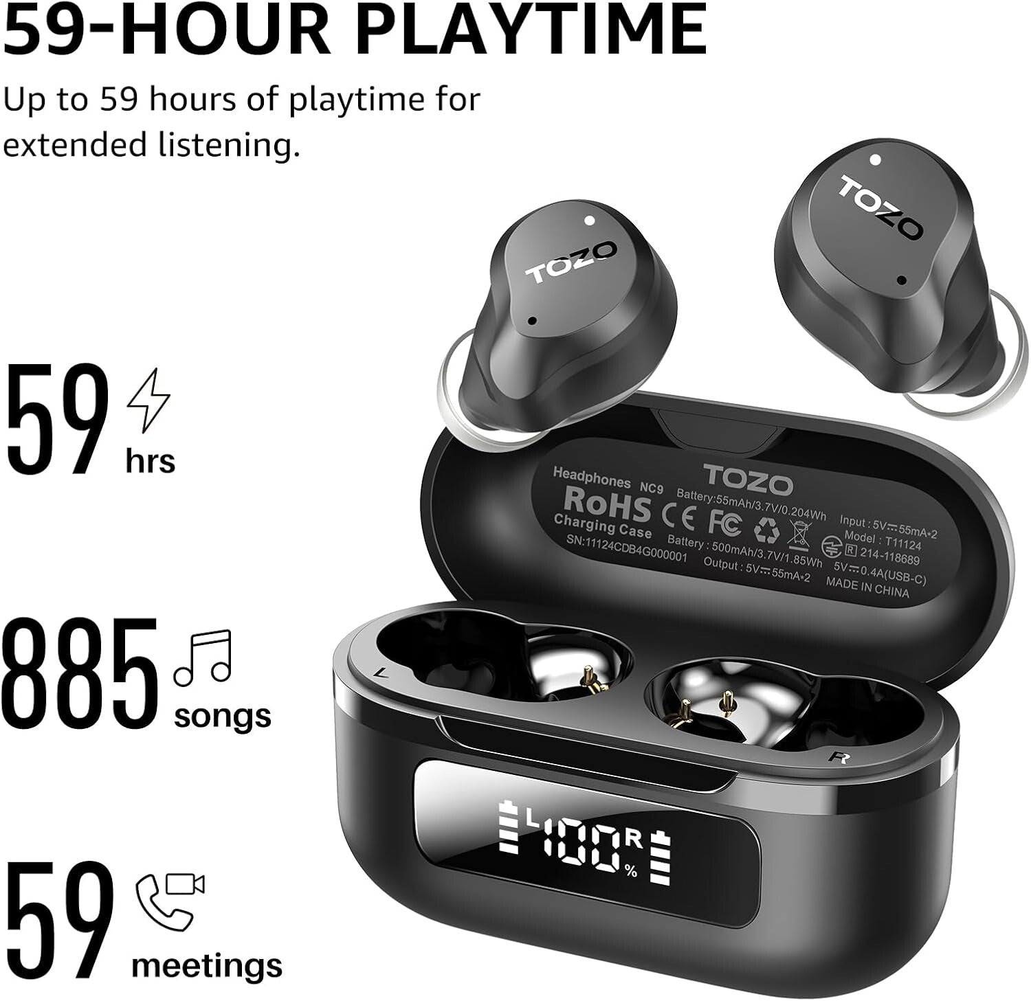 Bluetooth 5.3 Wireless Earbuds with 6 Mics for Clear Calls & Bass-Enhanced Sound