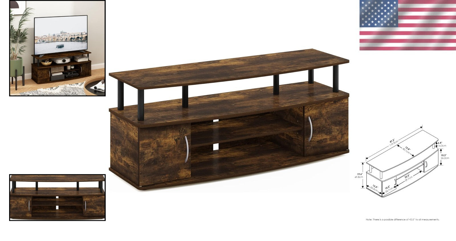 Durable Amber Pine Entertainment Center with Adjustable Shelf - Easy Assembly