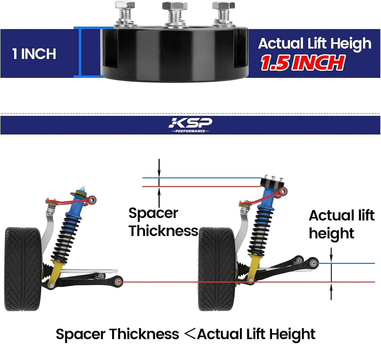 Durable KSP 1.5" Lift Kit with 12.9 Grade Bolts - Perfect for Truck Upgrades