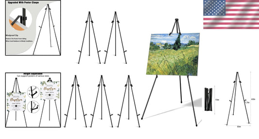 6 Pack Folding Easels for Stylish Displays - Portable & Adjustable to 66-Inch