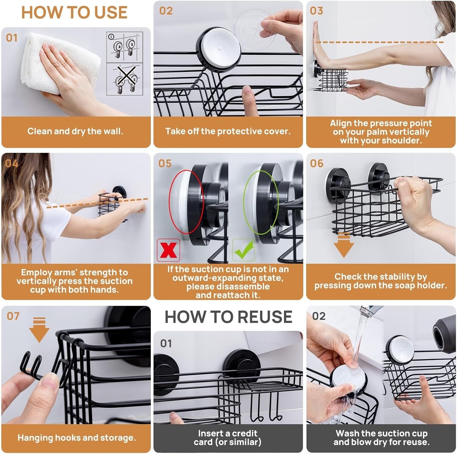 Fast-Drain 22lb Capacity Shower Caddy - Rustproof Suction Cup Storage Solution