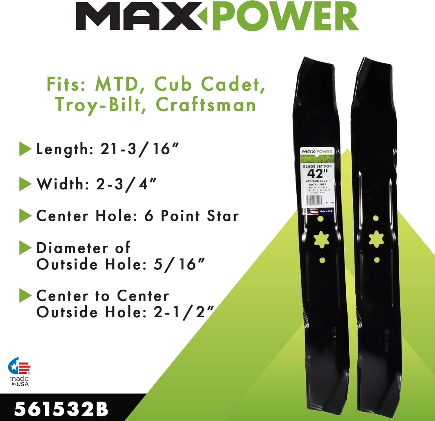 2-Blade Mulching Set for 42-Inch MTD/Cub Cadet/Troy-Bilt Mowers, OEM Compatible