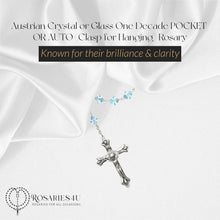 Load image into Gallery viewer, Unique 8-Inch Auto Clasp Rosary with Aquamarine Beads &amp; Silver Plate Crucifix