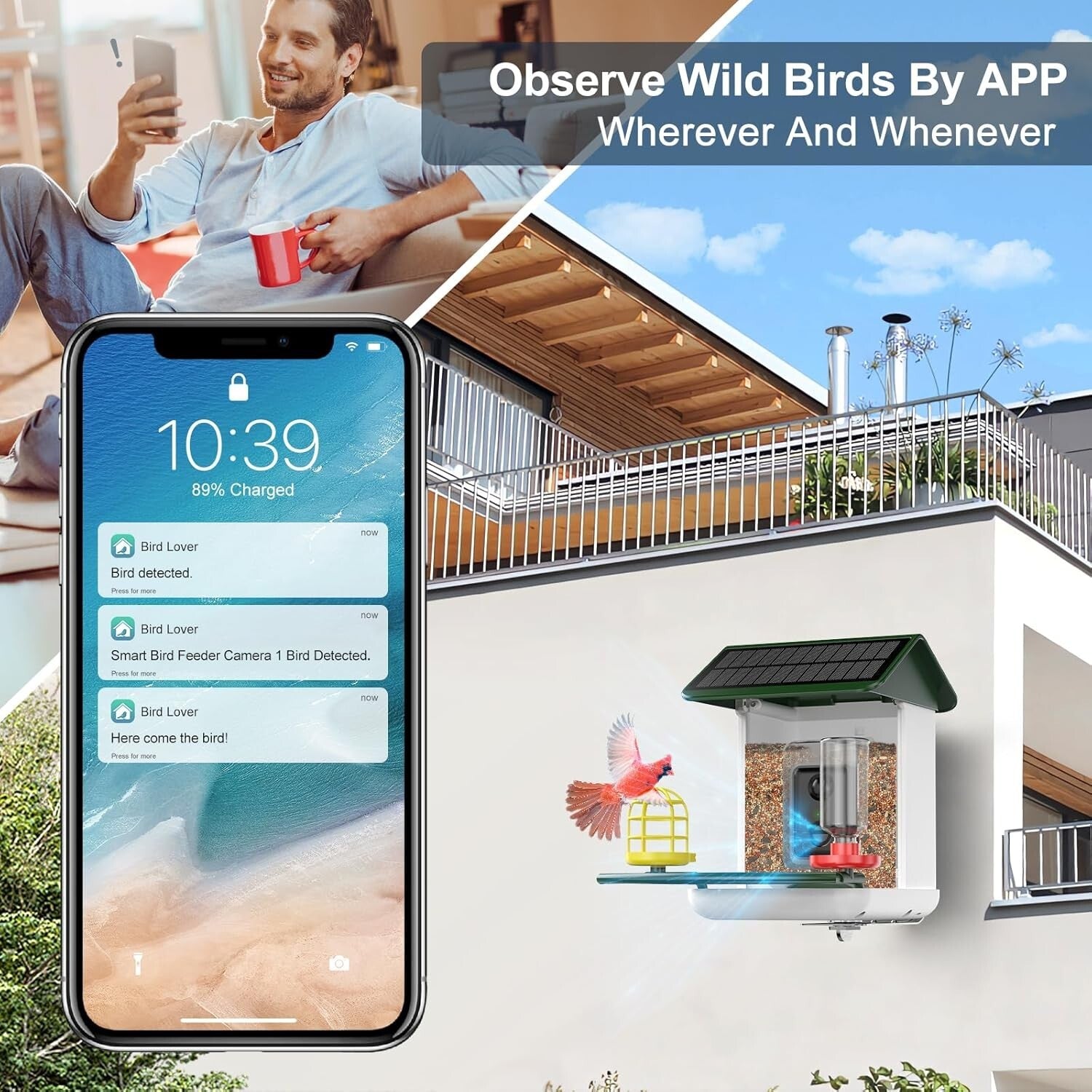1080P HD Bird Feeder Camera with Solar Power and Real-Time App Notifications