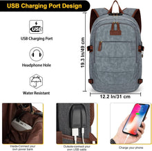 Load image into Gallery viewer, Stylish Anti-Theft Canvas Laptop Backpack with USB Charging for Adults