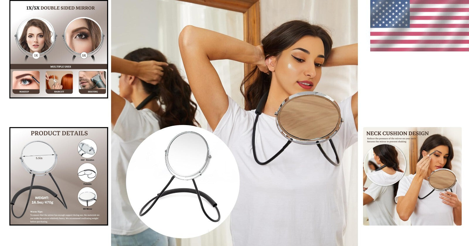 Durable Alloy Steel 6" Double Sided Makeup Mirror with Ergonomic Neck Design