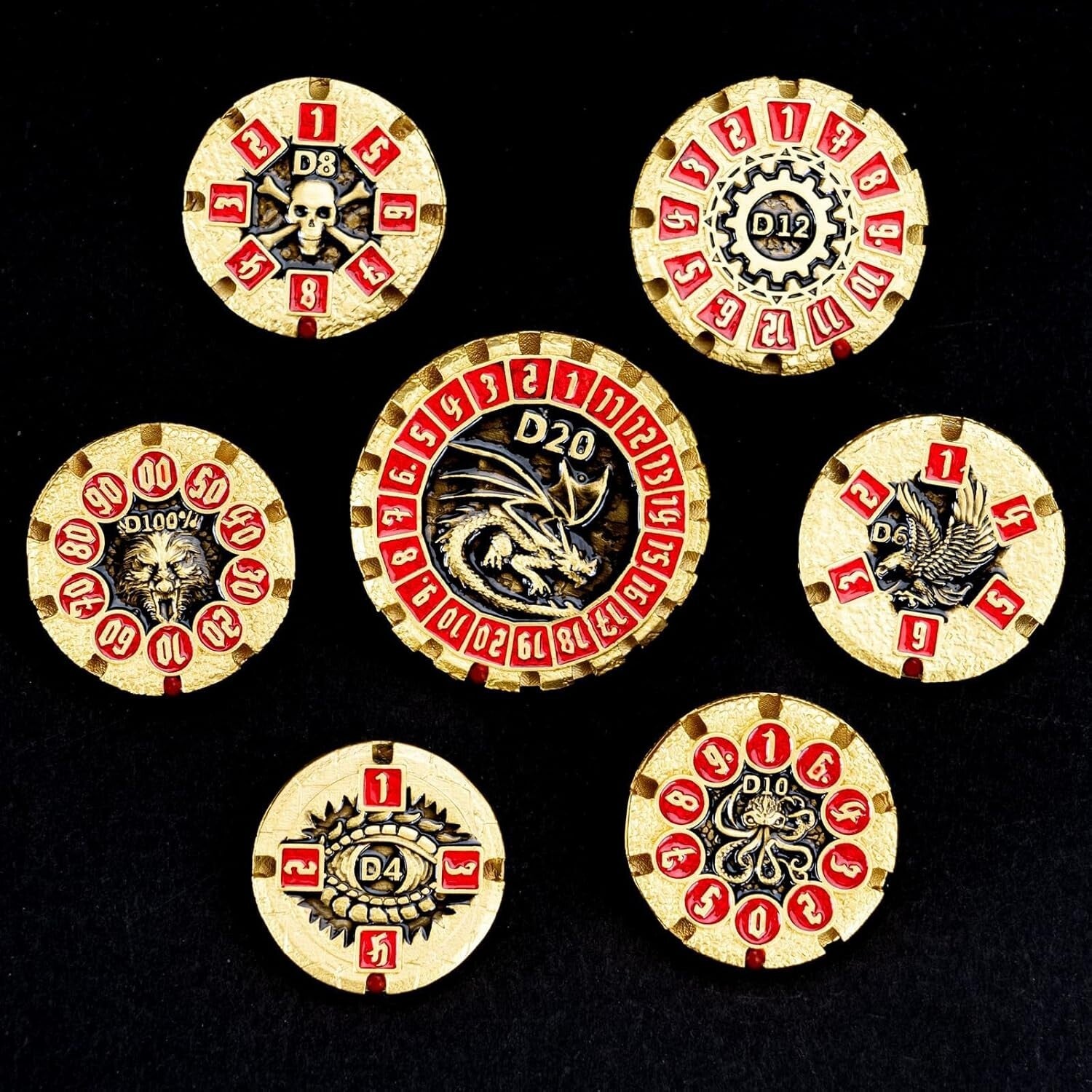 Auditory Delight: 7-Piece Dungeons and Dragons Metal Dice Set with Dragon Design