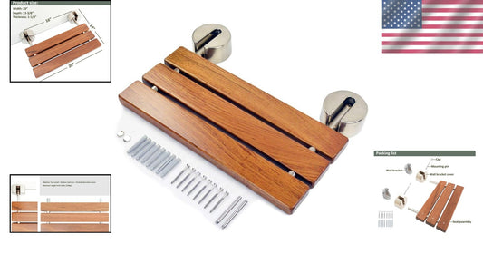 Modern Shower Seat with Brushed Stainless Steel - Space-Saving Teak Wood Design