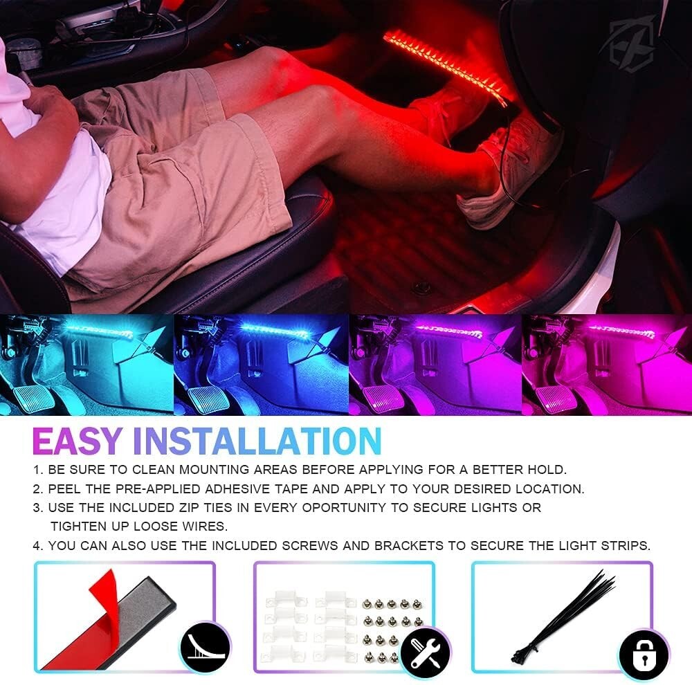 Dynamic 8Pcs RGB LED Strip Kit for Vehicles - Bluetooth & Remote with Music Sync