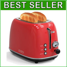 Load image into Gallery viewer, Stylish 850W Retro Toaster: 2 Slice, 1.5'' Slots, Defrost &amp; High Lift Features