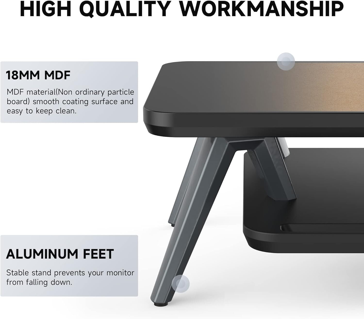 42.5 Inch Ergonomic Dual Monitor Riser - Stylish Desktop Organizer with Storage