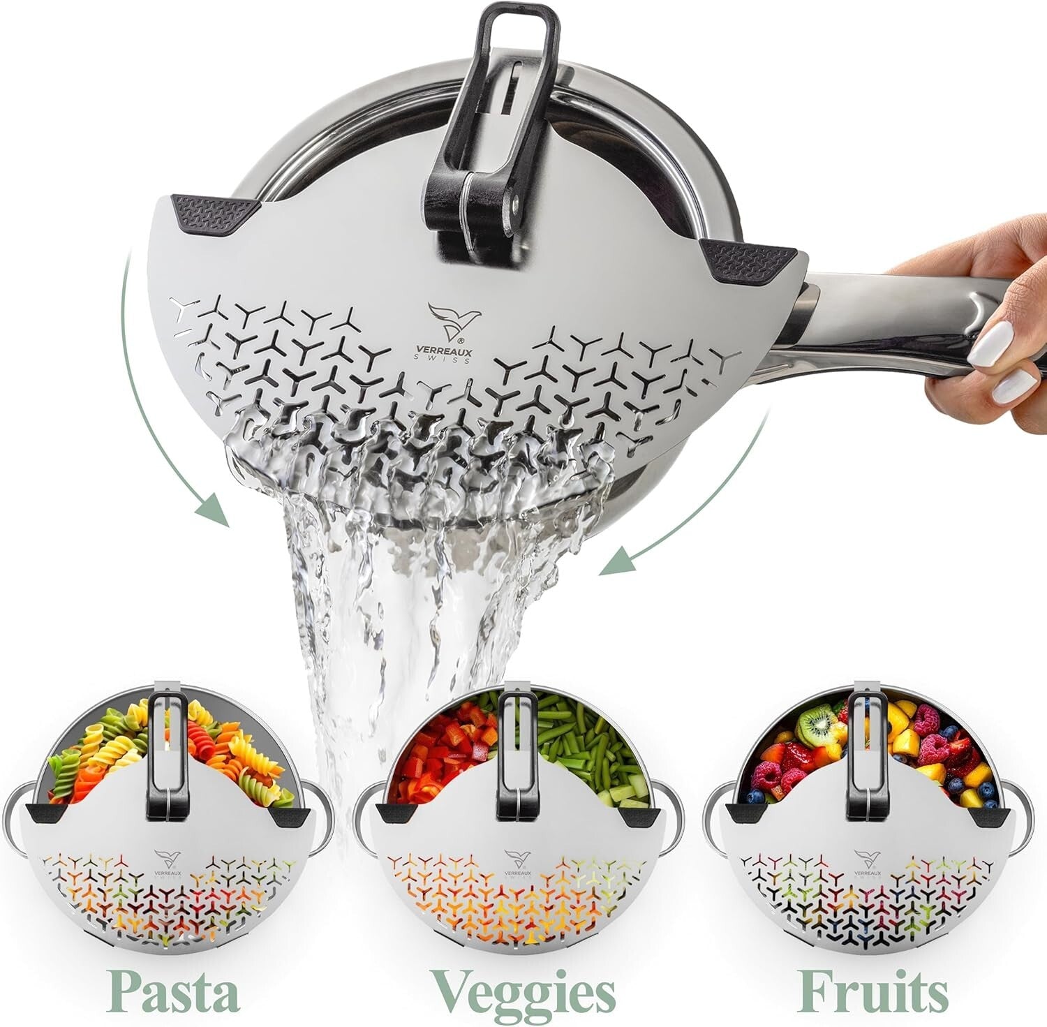 Premium Stainless Steel Clip-On Pasta Strainer 5.5-10'' - Space-Saving Design