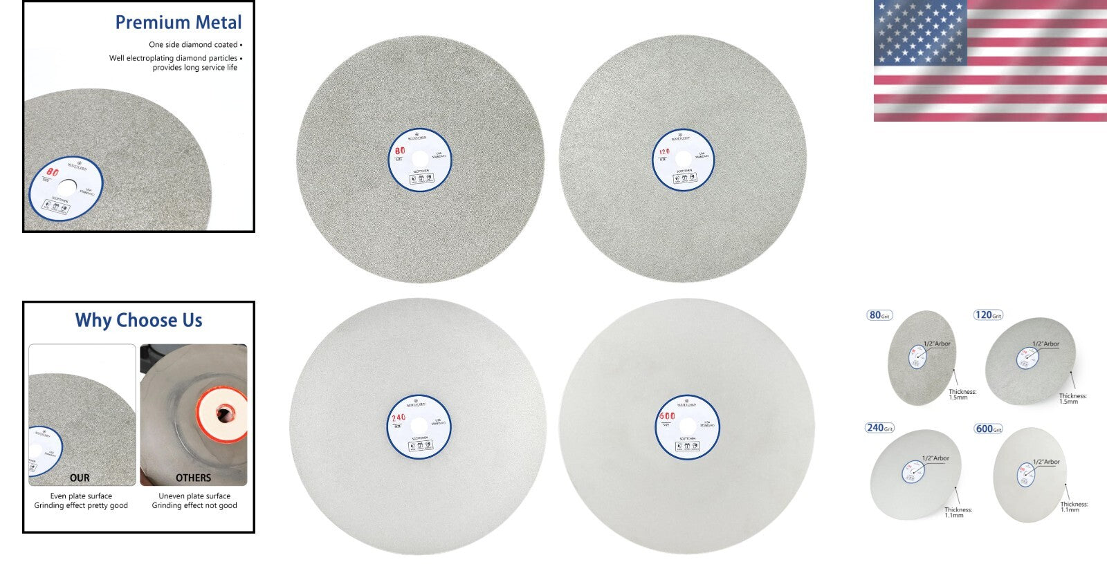 Premium 4-Pack Diamond Flat Lap Discs 8" - Ideal for Gem Faceting and Polishing