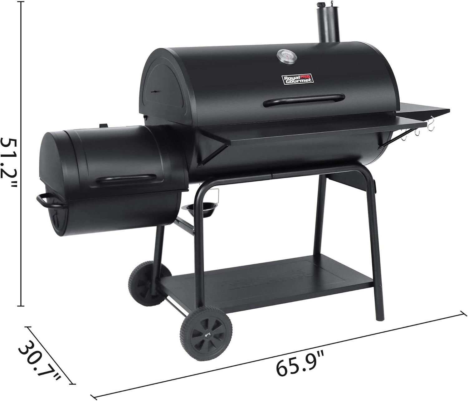 Durable Barrel Charcoal Grill with Side Smoker - 1200 Sq. in. Cooking Space