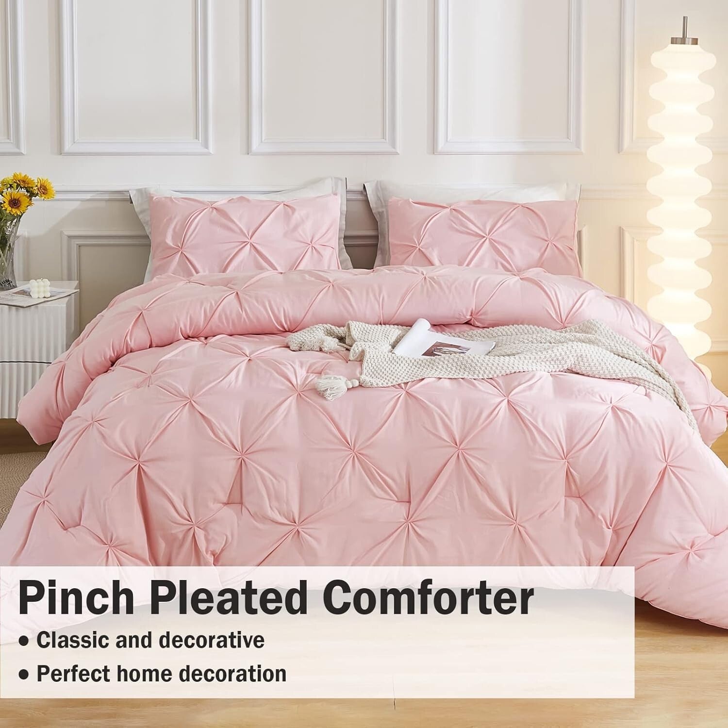 3-Piece Lightweight Pink Comforter Set - Elegant All-Season Bedding for Girls