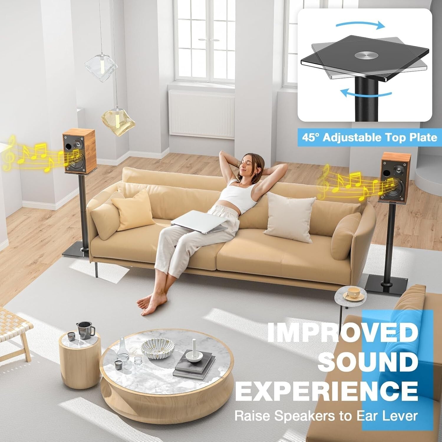 Premium 28-Inch Swivel Speaker Stand Set with Glass Base and Floor Protection