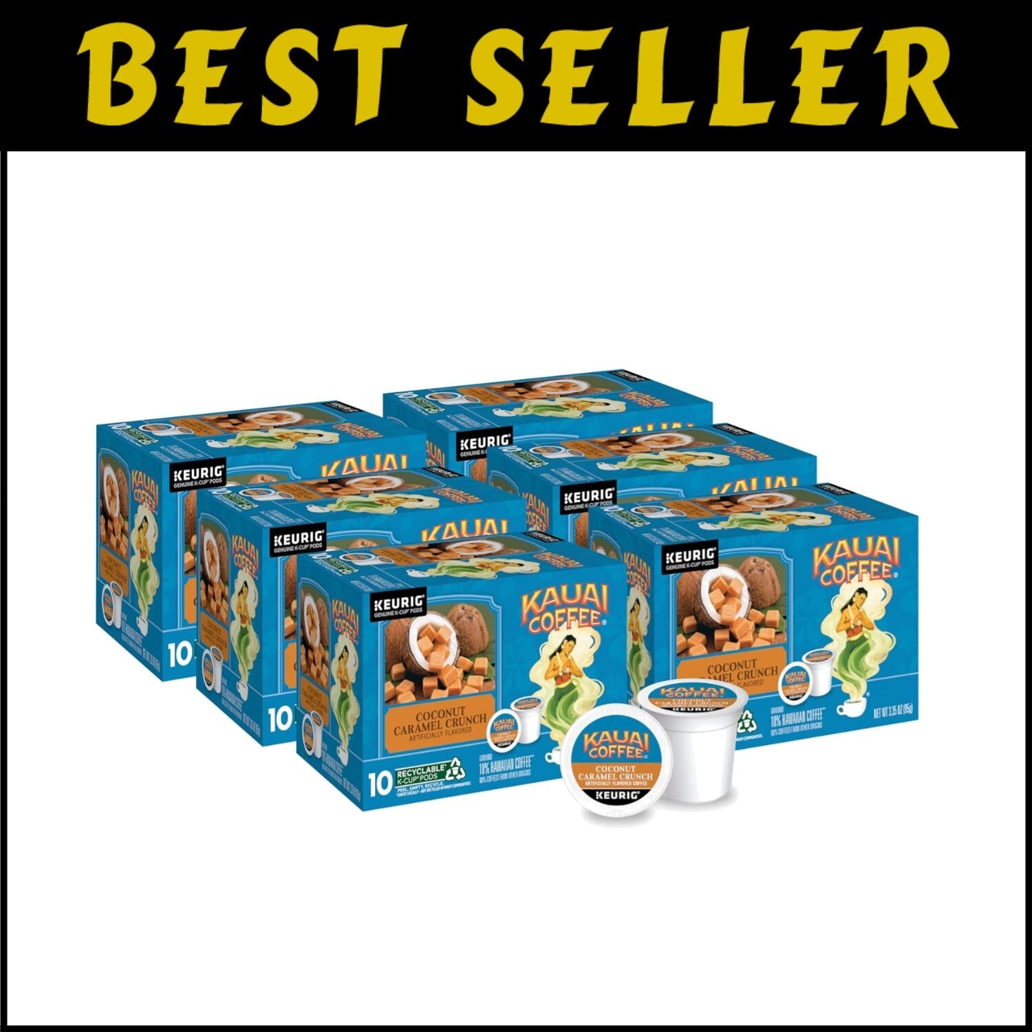 Premium Coffee Pods - 10% Hawaiian Coconut Caramel Crunch, 60 Count for K-Cups