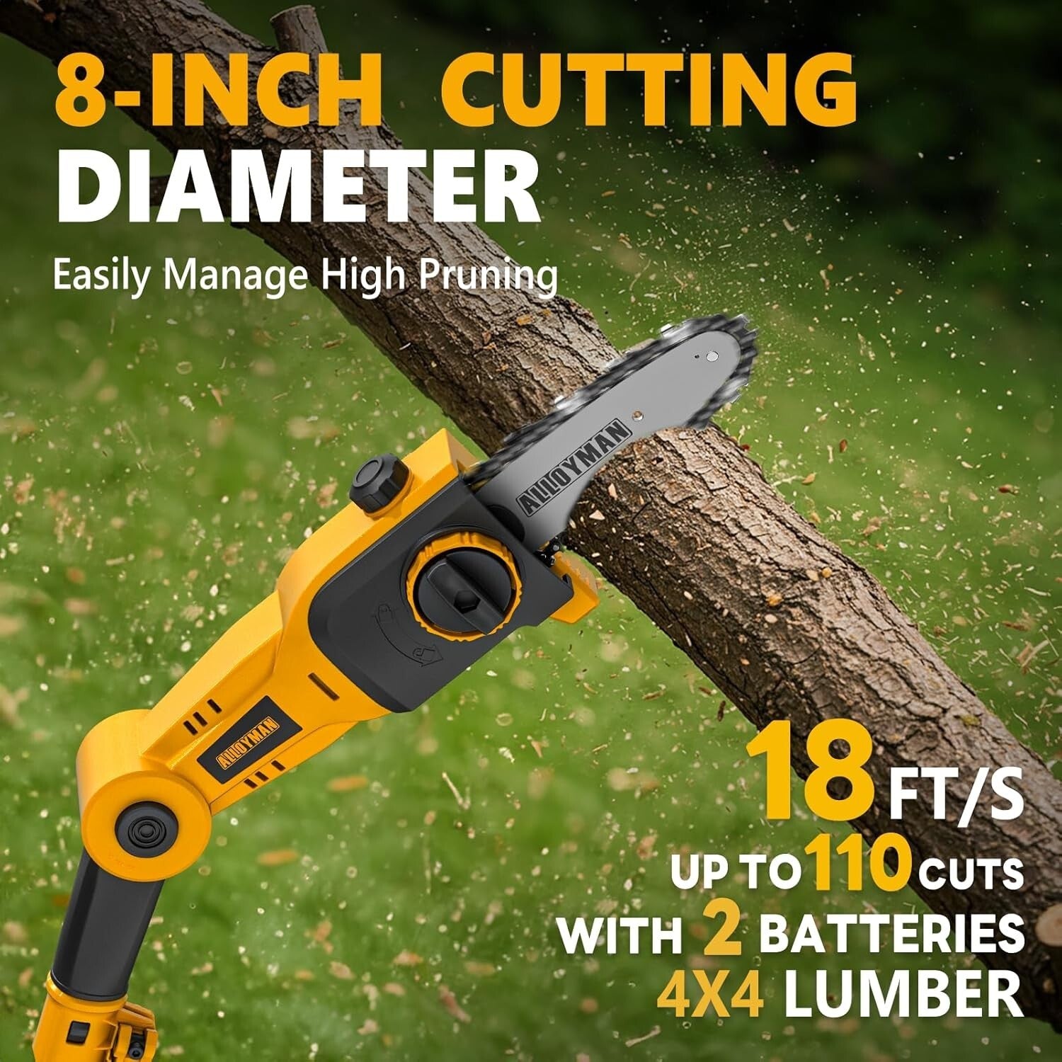 Efficient 20V Electric Pole Saw - 8-Inch Blade & Automatic Chain Lubrication