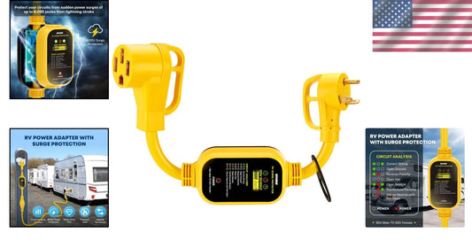 Ergonomic 30 Amp to 50 Amp RV Power Adapter with Surge Protection and Analyzer