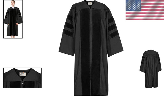 Customizable Women's Doctoral Gown with Velvet Bars - Elegant Graduation Attire
