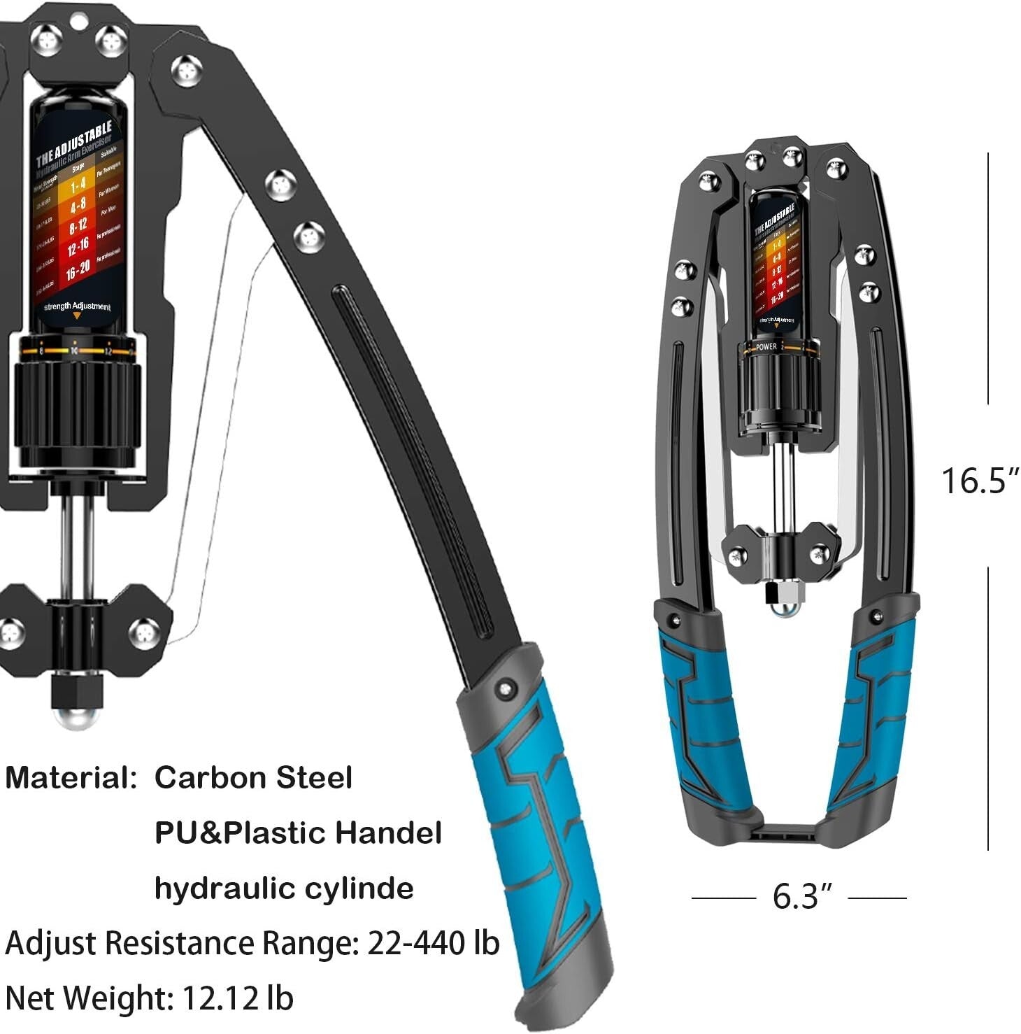Adjustable Hydraulic Arm Exerciser - Up to 440 lbs Resistance for Home Workouts