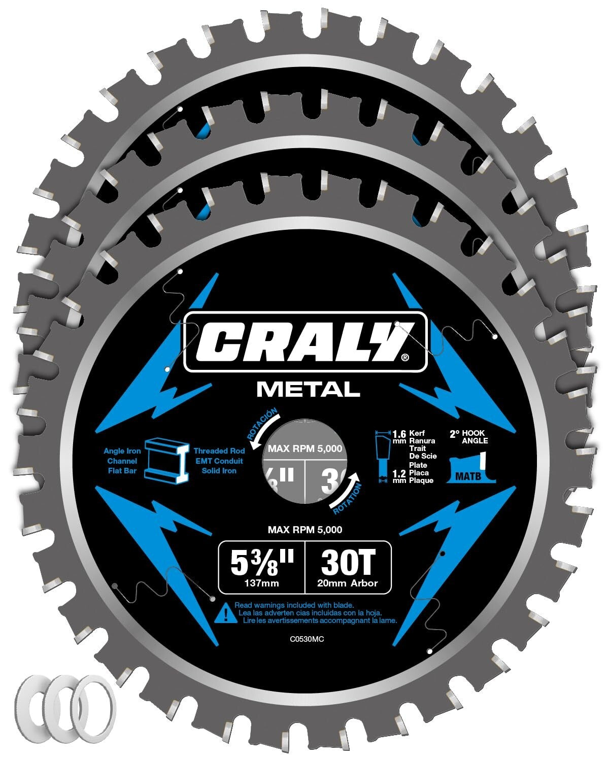 Carbide Tipped 30 Teeth Circular Saw Blade for Ferrous Metals - 5-3/8" 3-Pack