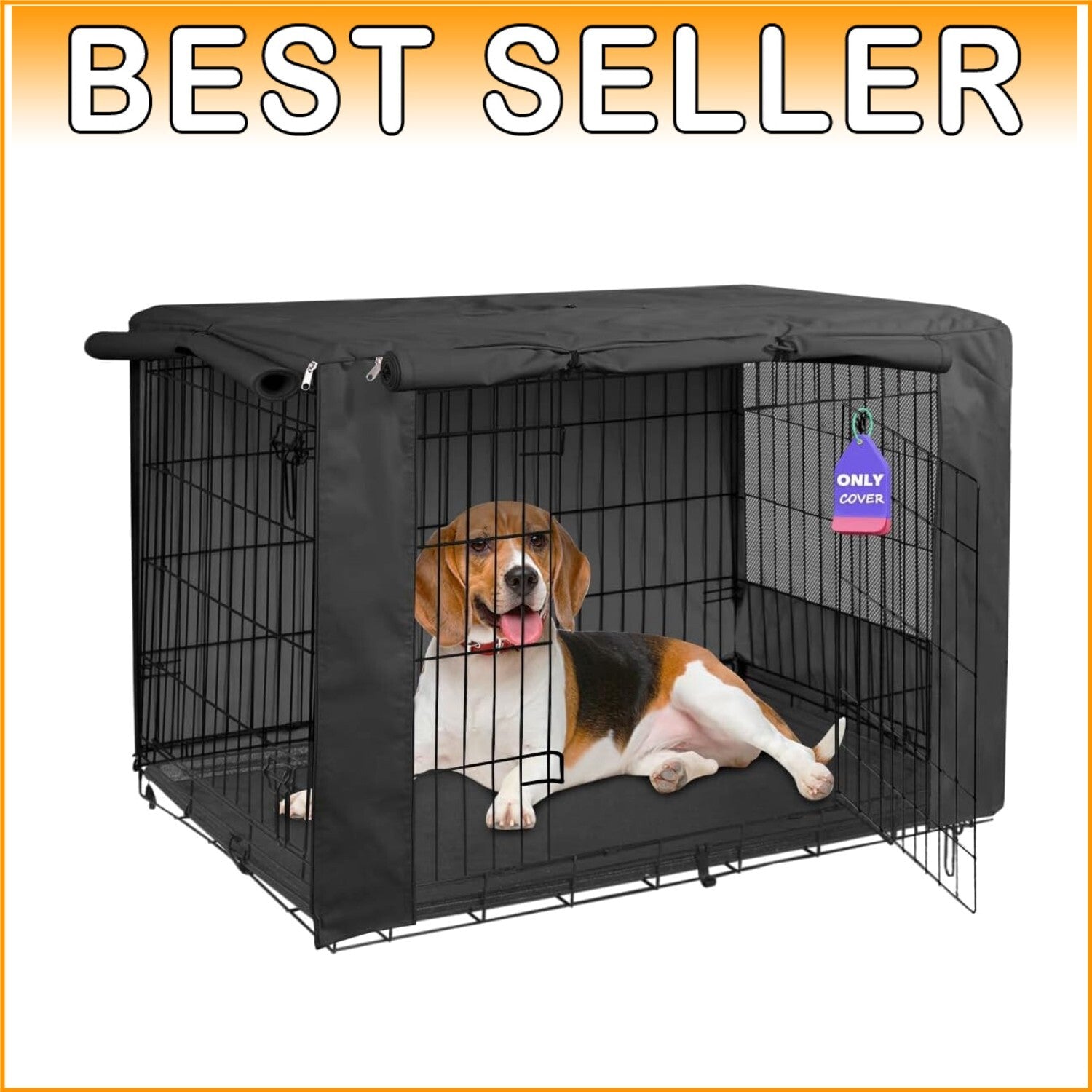 Heavy-Duty Dog Crate Cover for 42-Inch Wire Crates - Black Polyester Style